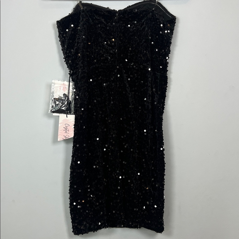 NWT Crystal Sky Women's Elegant Black Sequin Strapless Mini Dress Size Medium - Picture 5 of 10